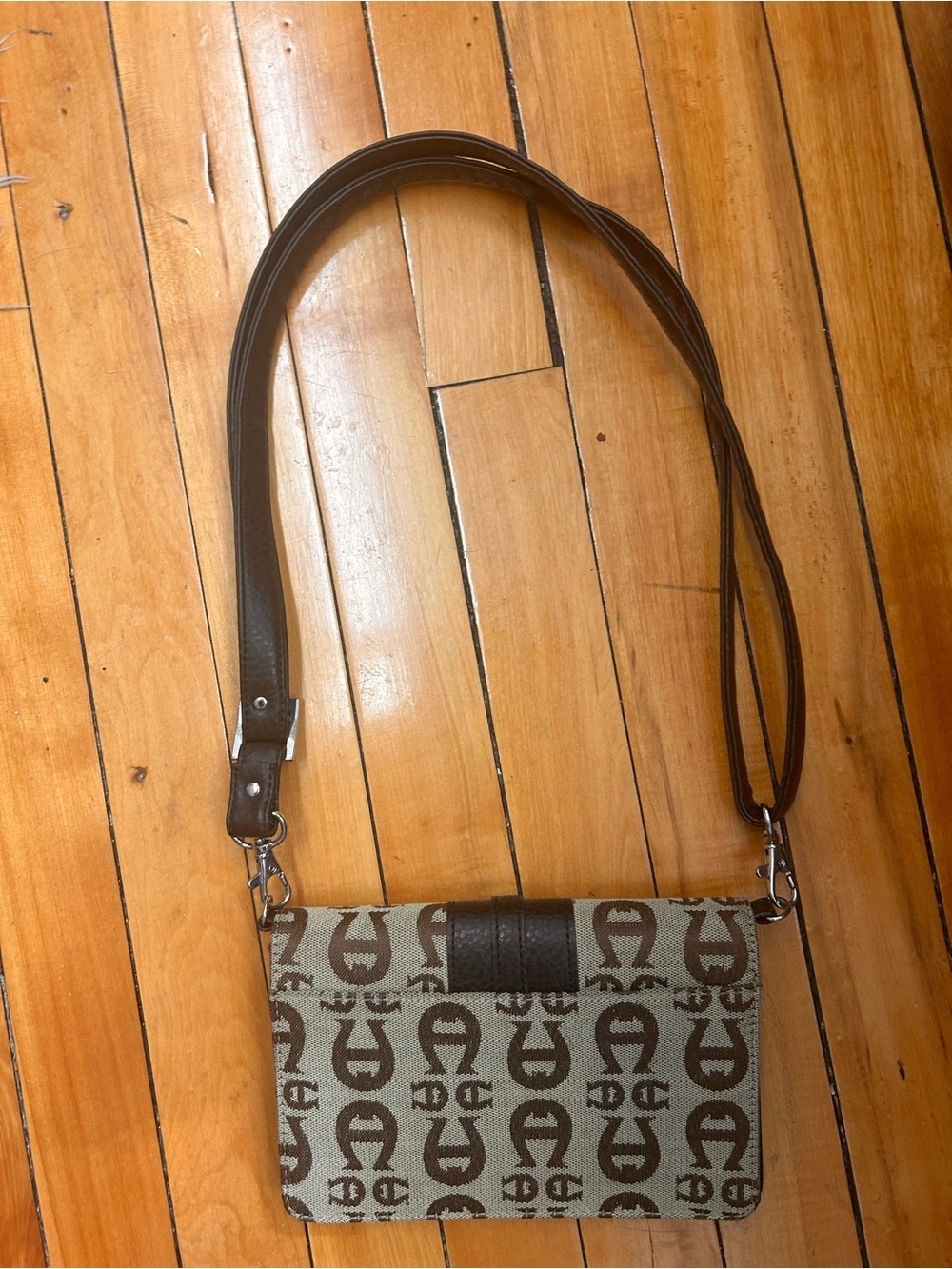 Vintage Etienne Aigner Monogram Crossbody Bag Brown Canvas Leather Clutch Y2K - Picture 2 of 14